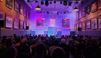 Poet on stage at the Faversham Literary Festival.