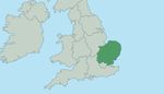 A highlighted map of the East Of England UK region.