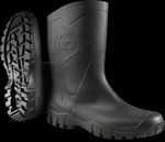 Pair of black Dunlop ankle wellies with grippy tread, photographed side by side.