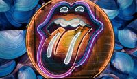 Pop art interpretation of the Rolling Stones lips and tongue iconic image.