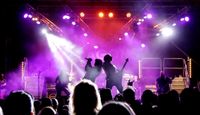 Rock band on the stage at Steelhouse Festival, Wales.