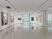 Inside an art exhibition gallery.