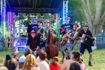 A band playing guitar, double bass, accordion and percussion for families at Elderflower Fields Festival 2026. Photograph: Leyla Guler.