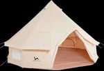 Large Tomount Bell Tent pitched outdoors with guy lines secured.