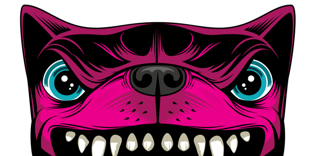 Illustrated image of Download Festival dog mascot, an iconic symbol of the festival.