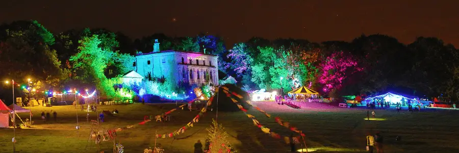 Green Gathering Festival lights at night.