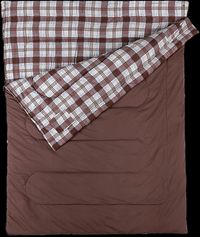Image showing the Coleman Double Sleeping Bag, with brown exterior colour and checked interior.